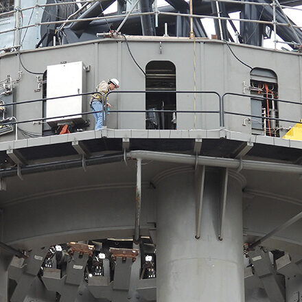Worker on an oil rig platform