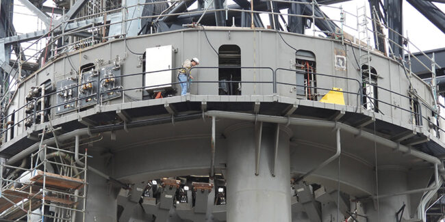 Worker on an oil rig platform